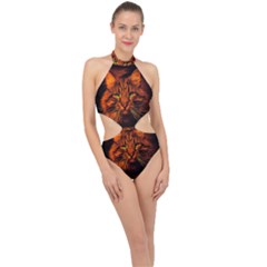 Cat Digiart Artistically Cute Halter Side Cut Swimsuit