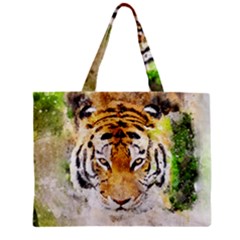 Tiger Watercolor Colorful Animal Zipper Mini Tote Bag by Simbadda