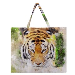 Tiger Watercolor Colorful Animal Zipper Large Tote Bag by Simbadda