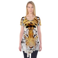 Tiger Watercolor Colorful Animal Short Sleeve Tunic  by Simbadda