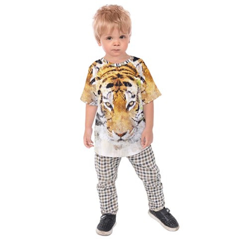 Tiger Watercolor Colorful Animal Kids Raglan Tee by Simbadda