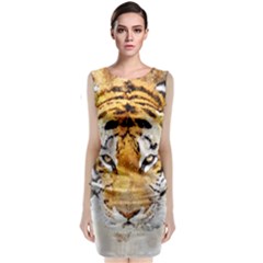 Tiger Watercolor Colorful Animal Sleeveless Velvet Midi Dress