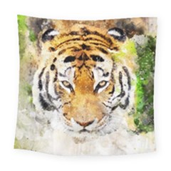 Tiger Watercolor Colorful Animal Square Tapestry (large)