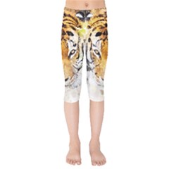 Tiger Watercolor Colorful Animal Kids  Capri Leggings  by Simbadda