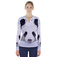 Background Show Graphic Art Panda V-neck Long Sleeve Top by Simbadda