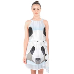 Background Show Graphic Art Panda Halter Collar Waist Tie Chiffon Dress by Simbadda