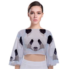 Background Show Graphic Art Panda Tie Back Butterfly Sleeve Chiffon Top by Simbadda