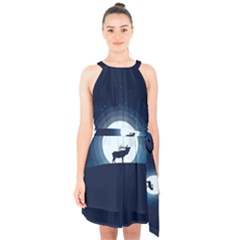 Moon Hirsch Wild Nature Antler Halter Collar Waist Tie Chiffon Dress by Simbadda