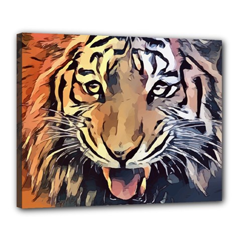 Tiger Animal Teeth Nature Design Canvas 20  X 16  by Simbadda