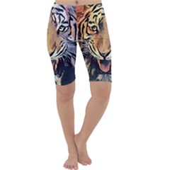 Tiger Animal Teeth Nature Design Cropped Leggings  by Simbadda