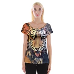 Tiger Animal Teeth Nature Design Cap Sleeve Tops by Simbadda