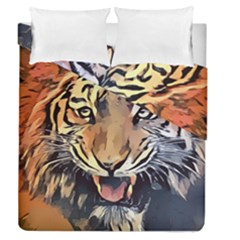 Tiger Animal Teeth Nature Design Duvet Cover Double Side (queen Size) by Simbadda