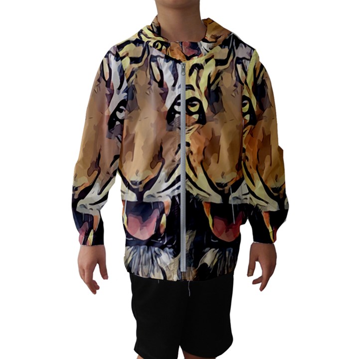 Tiger Animal Teeth Nature Design Hooded Windbreaker (Kids)