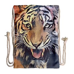 Tiger Animal Teeth Nature Design Drawstring Bag (large) by Simbadda