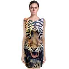 Tiger Animal Teeth Nature Design Sleeveless Velvet Midi Dress