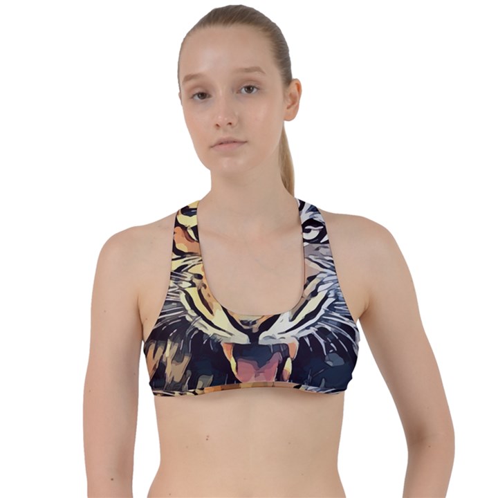 Tiger Animal Teeth Nature Design Criss Cross Racerback Sports Bra