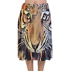 Tiger Animal Teeth Nature Design Velvet Flared Midi Skirt