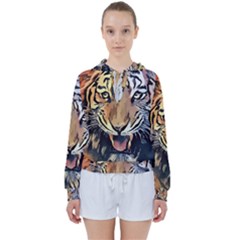 Tiger Animal Teeth Nature Design Women s Tie Up Sweat