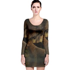 Mammal Nature Wood Tree Waters Long Sleeve Velvet Bodycon Dress by Simbadda