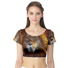 Fractalius Big Cat Animal Short Sleeve Crop Top by Simbadda