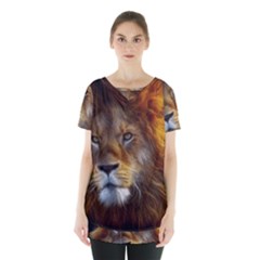 Fractalius Big Cat Animal Skirt Hem Sports Top by Simbadda