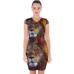 Fractalius Big Cat Animal Capsleeve Drawstring Dress  by Simbadda