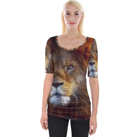 Fractalius Big Cat Animal Wide Neckline Tee by Simbadda