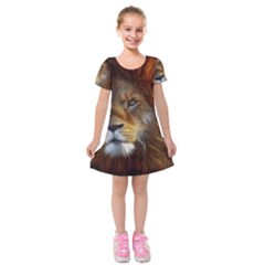 Fractalius Big Cat Animal Kids  Short Sleeve Velvet Dress by Simbadda