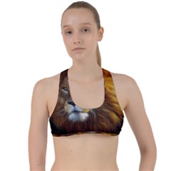 Fractalius Big Cat Animal Criss Cross Racerback Sports Bra by Simbadda