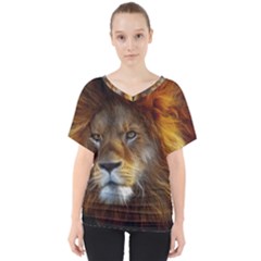 Fractalius Big Cat Animal V-neck Dolman Drape Top by Simbadda