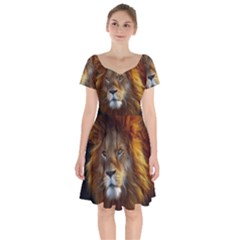 Fractalius Big Cat Animal Short Sleeve Bardot Dress by Simbadda