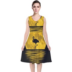 Moon Reflection Flamenco Animal V-neck Midi Sleeveless Dress 