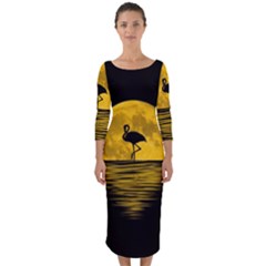 Moon Reflection Flamenco Animal Quarter Sleeve Midi Bodycon Dress by Simbadda