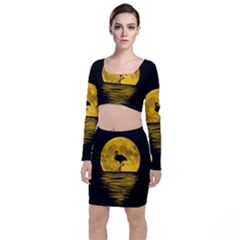 Moon Reflection Flamenco Animal Long Sleeve Crop Top & Bodycon Skirt Set by Simbadda