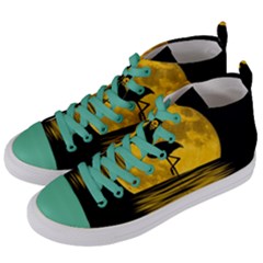 Moon Reflection Flamenco Animal Women s Mid-top Canvas Sneakers