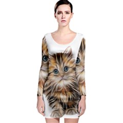 Kitten Mammal Animal Young Cat Long Sleeve Bodycon Dress by Simbadda