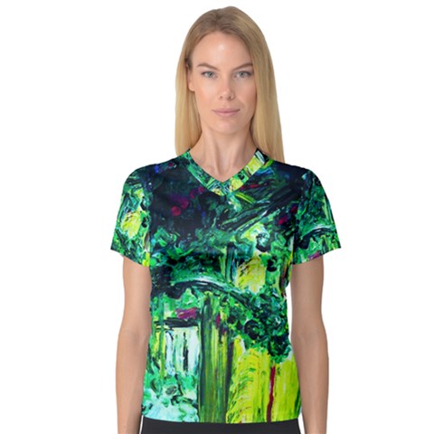 Old Tree And House With An Arch 3 V-neck Sport Mesh Tee by bestdesignintheworld