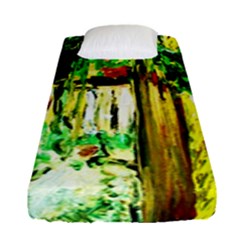 Old Tree And House With An Arch 4 Fitted Sheet (single Size) by bestdesignintheworld