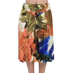 Pagoda And Calligraphy Velvet Flared Midi Skirt