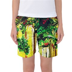 Old Tree And House With An Arch 2 Women s Basketball Shorts by bestdesignintheworld