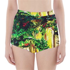 Old Tree And House With An Arch 2 High-waisted Bikini Bottoms by bestdesignintheworld