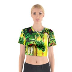 Old Tree And House With An Arch 2 Cotton Crop Top by bestdesignintheworld