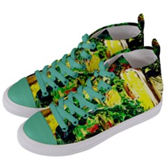 Old Tree And House With An Arch 2 Women s Mid-top Canvas Sneakers by bestdesignintheworld