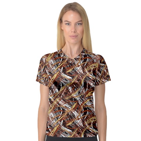 Colorful Wavy Abstract Pattern V-neck Sport Mesh Tee by dflcprints