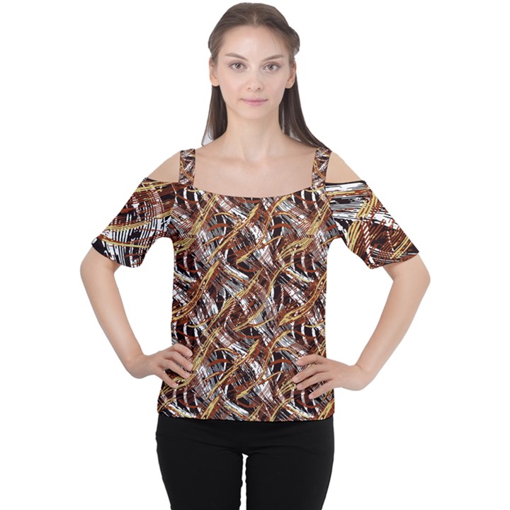 Colorful Wavy Abstract Pattern Cutout Shoulder Tee