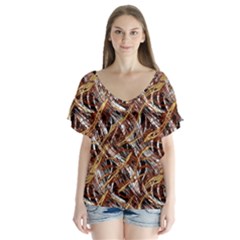 Colorful Wavy Abstract Pattern V-neck Flutter Sleeve Top by dflcprints