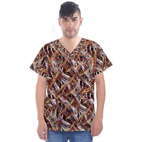 Colorful Wavy Abstract Pattern Men s V-neck Scrub Top by dflcprints