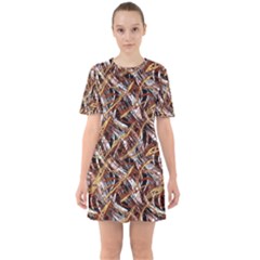 Colorful Wavy Abstract Pattern Sixties Short Sleeve Mini Dress by dflcprints