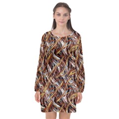 Colorful Wavy Abstract Pattern Long Sleeve Chiffon Shift Dress  by dflcprints