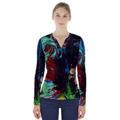 Night At The Foot Of Fudziama 2 V-neck Long Sleeve Top by bestdesignintheworld